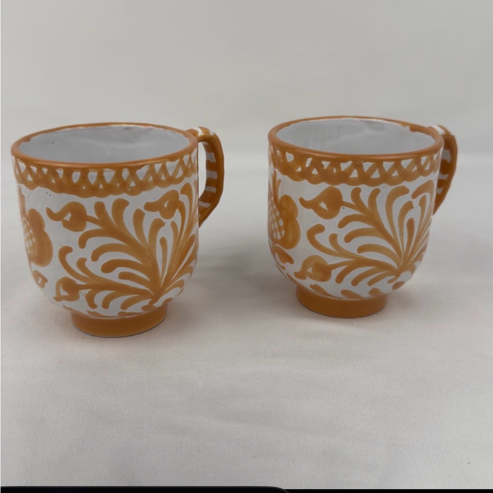 Pomelo Spain Hand Painted Pottery Mug Set 2 Terracotta Peach Bird - Picture 2 of 14